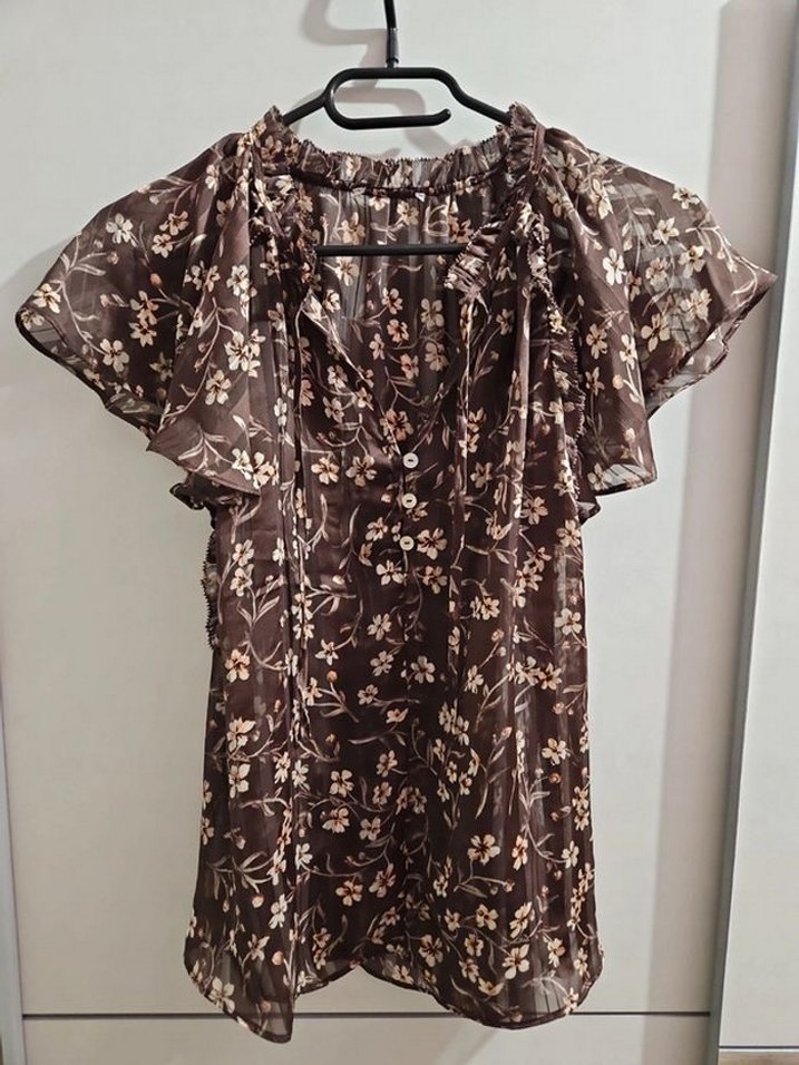 V Yaka Düğmeli Kahverengi Bohem Bluz - Görsel 3