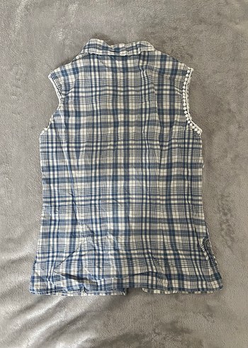 Düğmeli Ekose Desenli Kolsuz Gömlek - Görsel 6