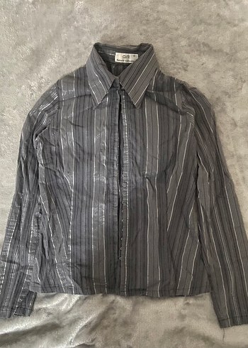 Gri Uzun Kollu Kadın Gömlek - Görsel 5