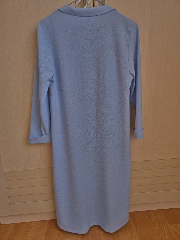 Uzun Mavi Kadın Ceket - Görsel 2