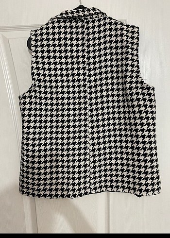 Kadın Siyah Ekose Kolsuz Midi Blazer - Görsel 4