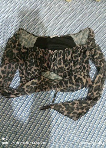 Leopar Desenli crop Bluz
