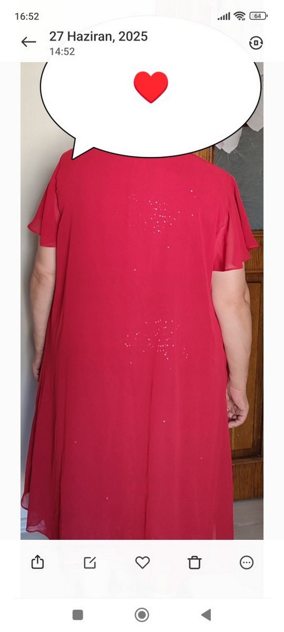 Drapeli Kırmızı Büyük Beden Midi Elbise - Görsel 2