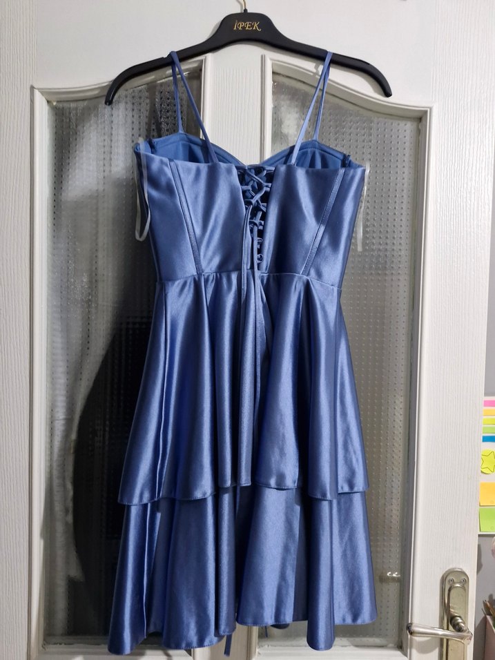 Parlak Mavi Mini Straplez Elbise - Görsel 2