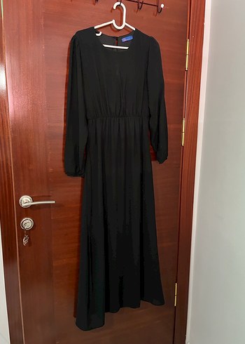 Siyah Uzun Kollu Drapeli Kadın Elbise