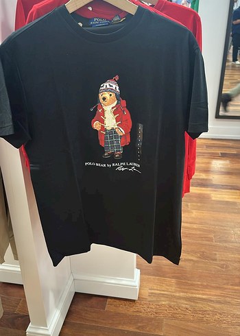 Erkek Siyah Polo Bear Baskılı Tişört