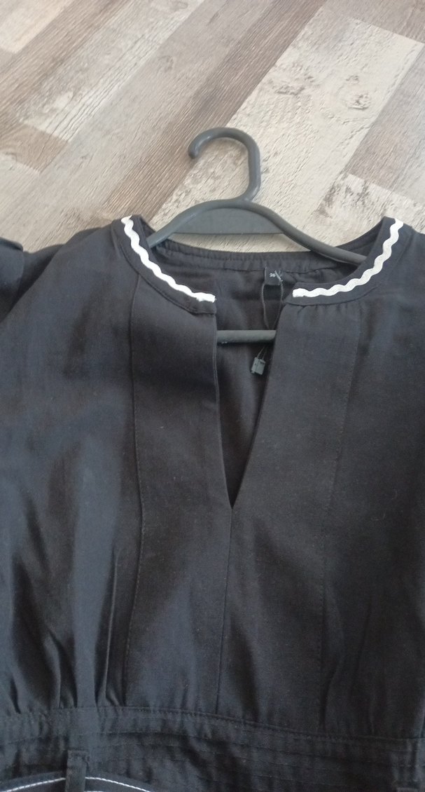 Kemerli Siyah Midi Keten Elbise - Görsel 3