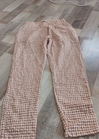 Bej Kadın Keten Pilili Bol Kesim Pantolon - Görsel 2