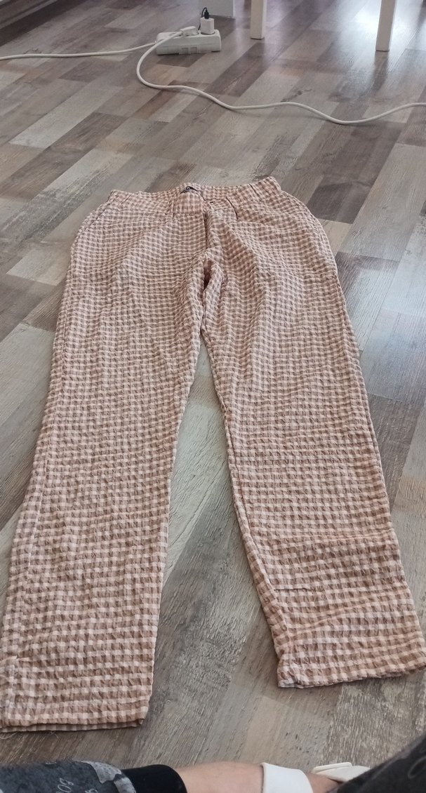 Bej Kadın Keten Pilili Bol Kesim Pantolon - Görsel 2