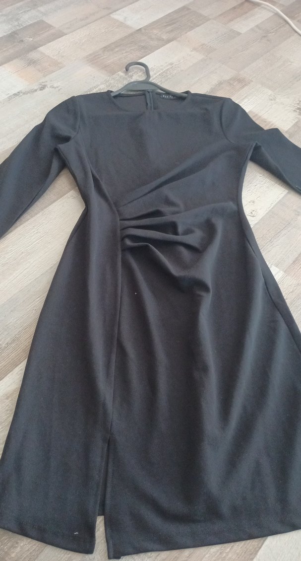 Drapeli Siyah Midi Kadın Elbise - Görsel 3