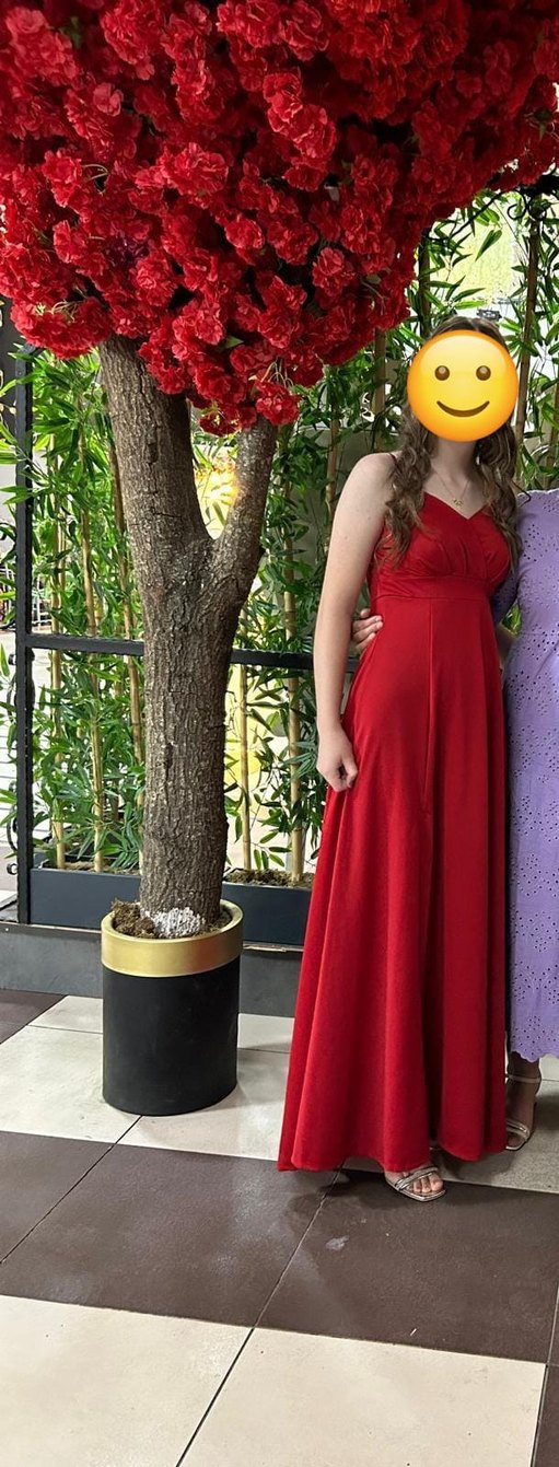 Kırmızı Drapeli Midi Uzun Elbise - Görsel 2