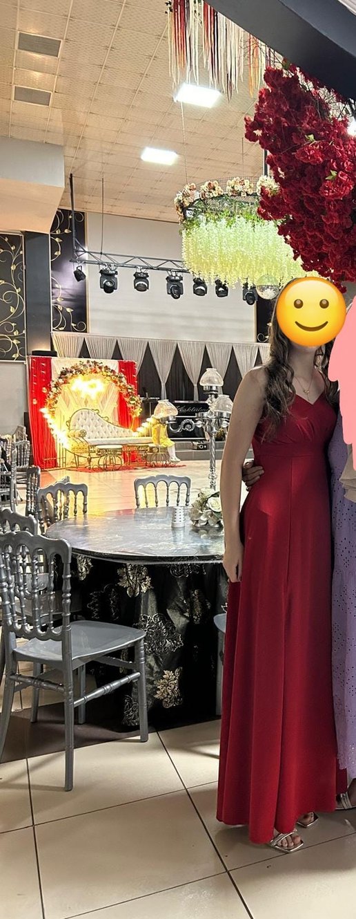 Kırmızı Drapeli Midi Uzun Elbise - Görsel 3