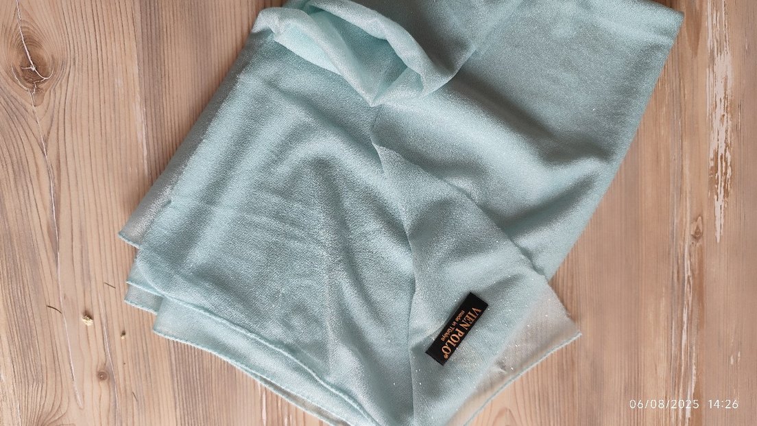 Turkuaz Bohem Tarzı Kadın simli Şal - Görsel 5