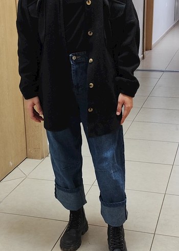 Düğmeli Siyah Kadın oduncu gömlek - Görsel 2