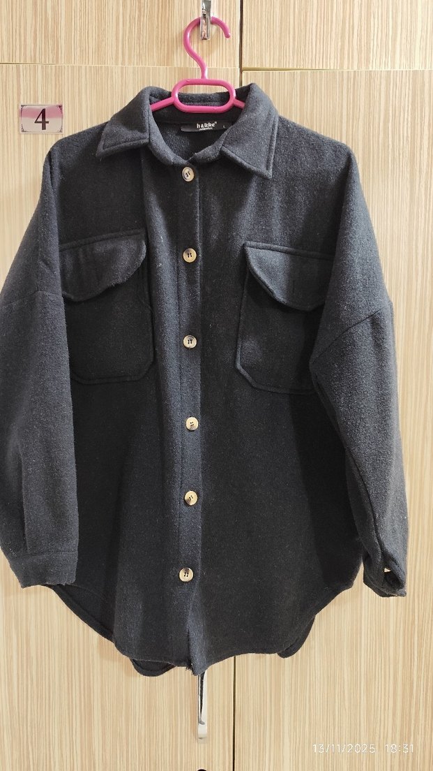 Düğmeli Siyah Kadın oduncu gömlek - Görsel 3