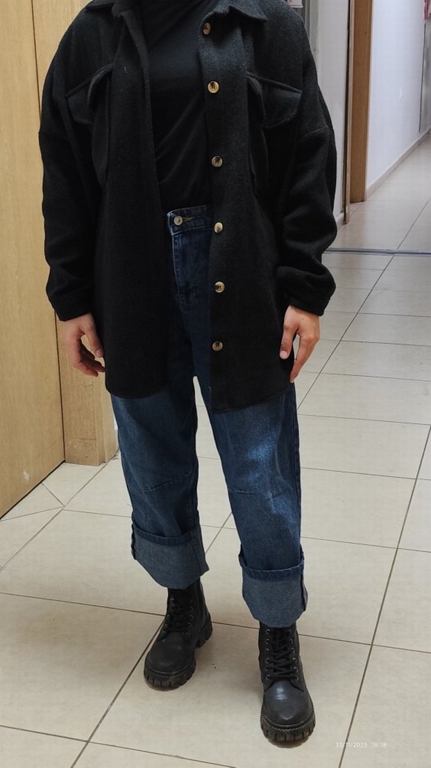 Düğmeli Siyah Kadın oduncu gömlek - Görsel 2