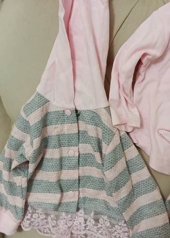 Pembe Dantelli Nakışlı Bebek Kız Takımı - Görsel 3