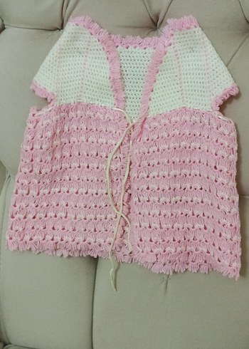 Kız Çocuk Pembe Örgü Bohem Yelek - Görsel 2