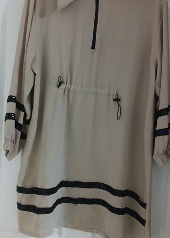 Bej Kapüşonlu Uzun Kollu Kadın Tunik - Görsel 2