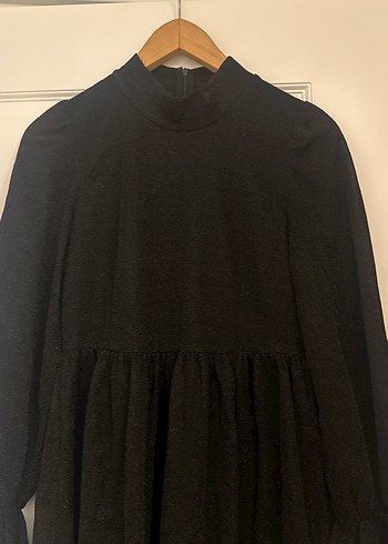 Siyah Uzun Kollu Volanlı Midi Elbise - Görsel 2