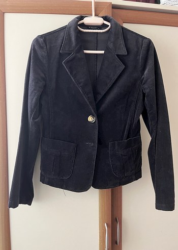 Düğmeli Siyah Kadın Süet Blazer Ceket