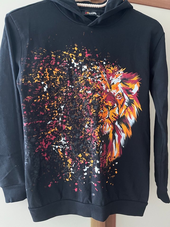Siyah Kapüşonlu Baskılı Sweatshirt orijinal - Görsel 3