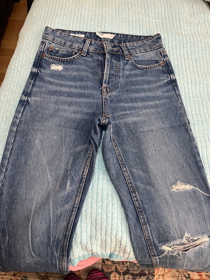 Geniş Kesim Gri Midi Kadın Kot Pantolon - Görsel 3