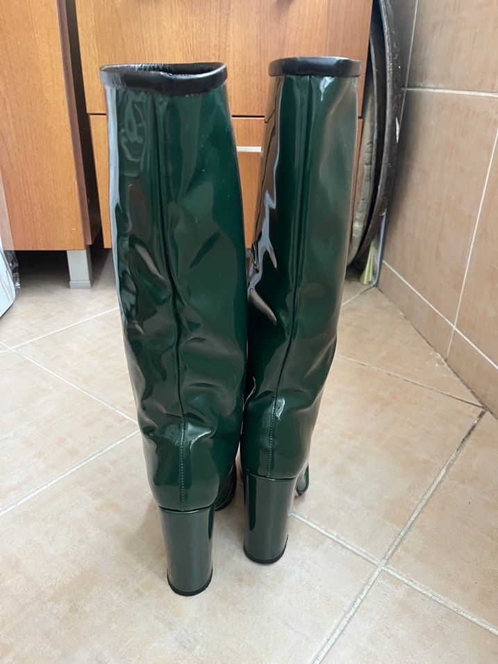 Kadın Parlak Yeşil Dizüstü İnce Topuklu Çizme - Görsel 3