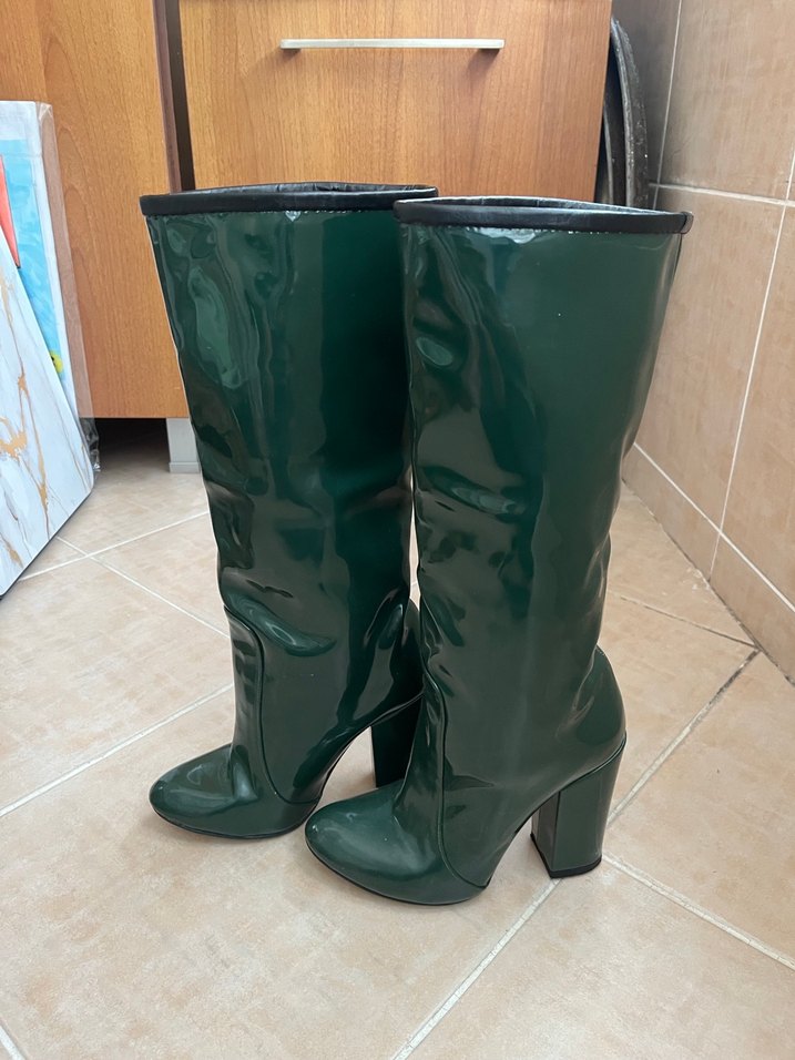 Kadın Parlak Yeşil Dizüstü İnce Topuklu Çizme - Görsel 2