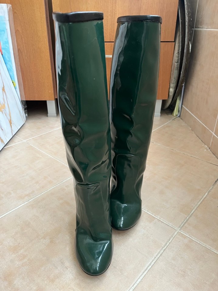 Kadın Parlak Yeşil Dizüstü İnce Topuklu Çizme - Görsel 5