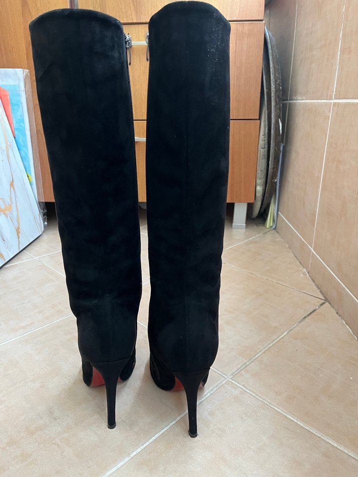 Siyah Süet Dizüstü İnce Topuklu Çizme - Görsel 4