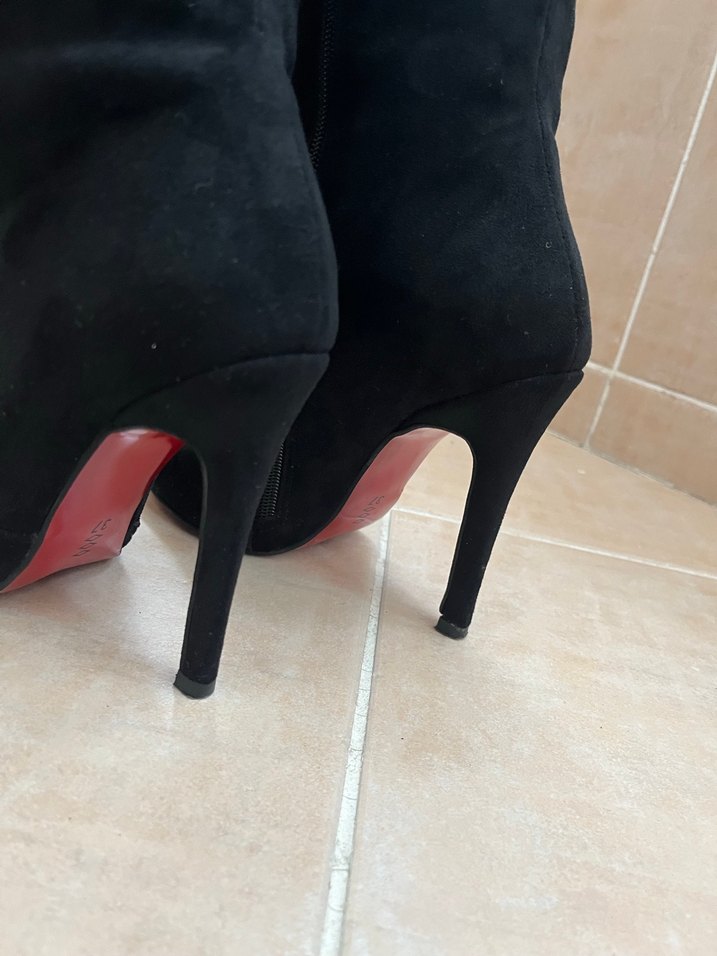 Siyah Süet Dizüstü İnce Topuklu Çizme - Görsel 5
