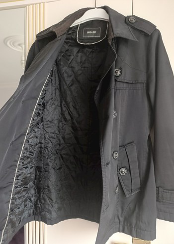 Düğmeli Siyah Midi erkek Trençkot - Görsel 2