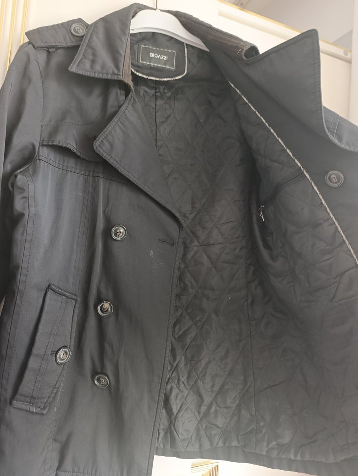 Düğmeli Siyah Midi erkek Trençkot - Görsel 5