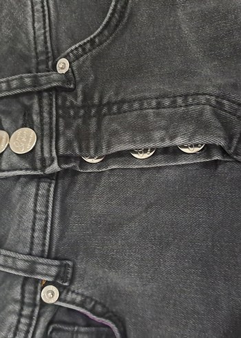 s Beden Düğmeli Siyah Mini Kadın Denim Şort