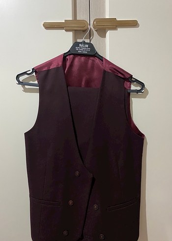 s/m Beden bordo Renk Erkek Bordo Regular Fit Düğmeli Takım Elbise