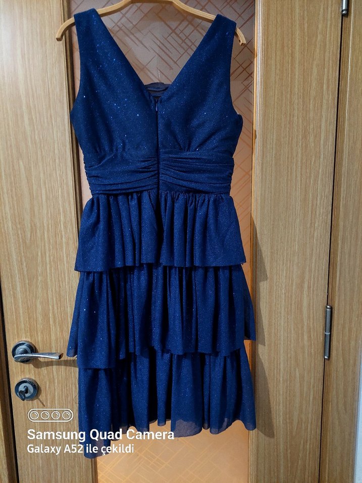 Diger Lacivert Midi Fırfırlı Abiye Elbise - Görsel 2