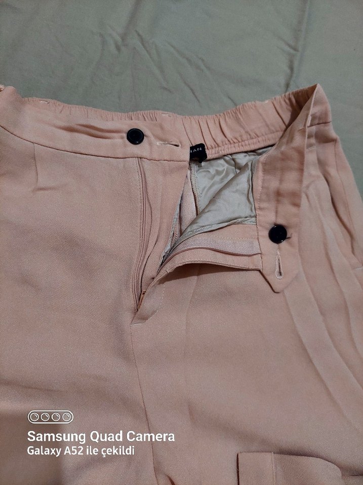 Kadın Bej Midi Salaş Kumaş Pantolon - Görsel 2