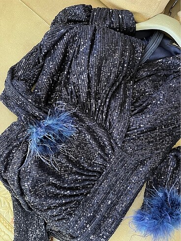 Pul payetli lacivert abiye - Görsel 5