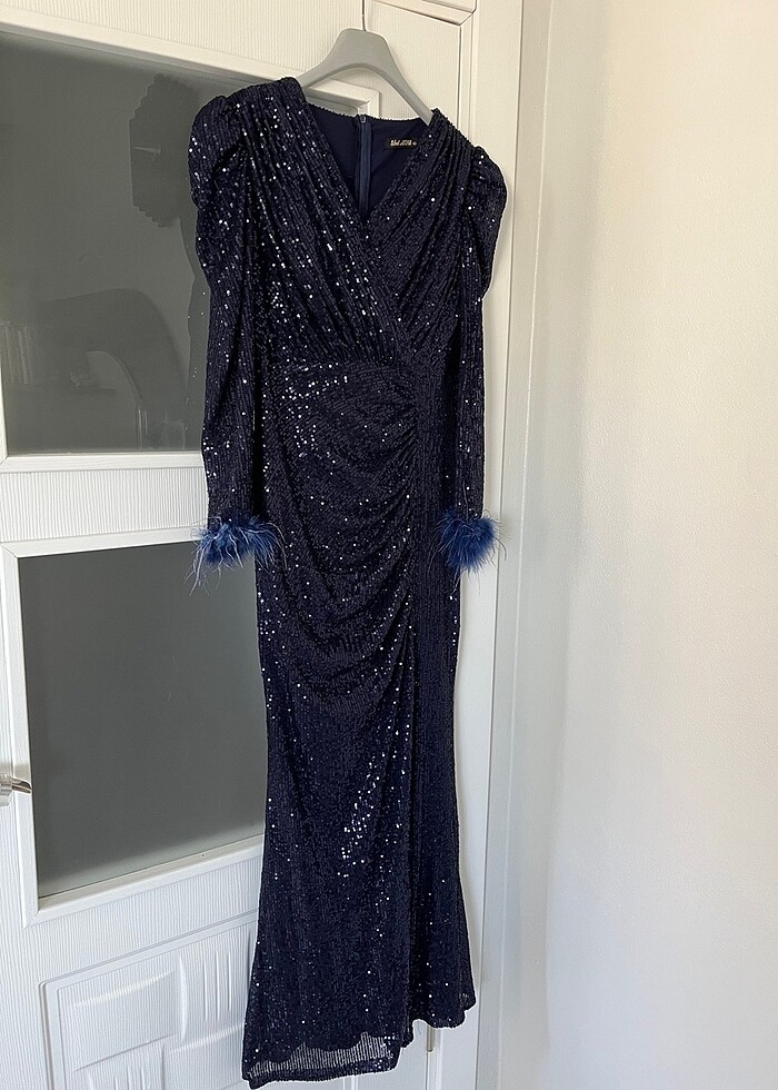 Pul payetli lacivert abiye - Görsel 2