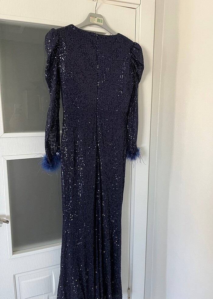 Pul payetli lacivert abiye - Görsel 3