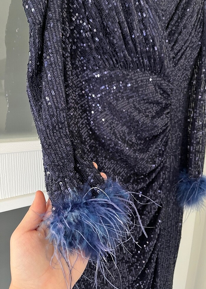 Pul payetli lacivert abiye - Görsel 4