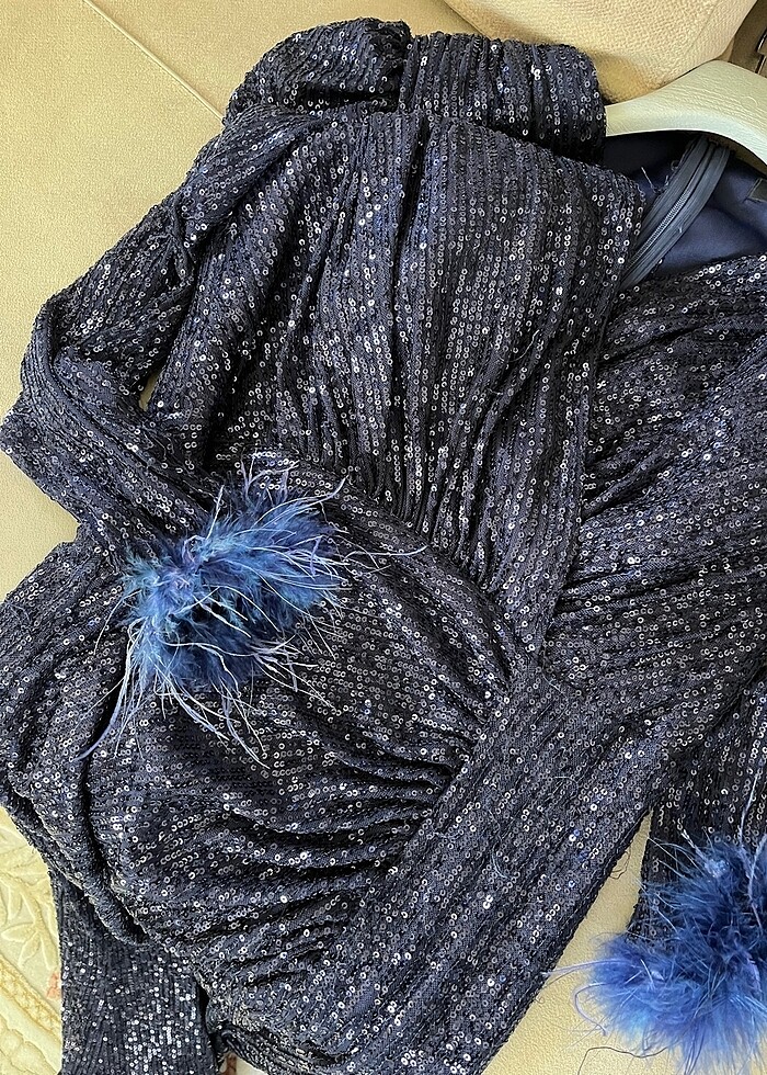 Pul payetli lacivert abiye - Görsel 5