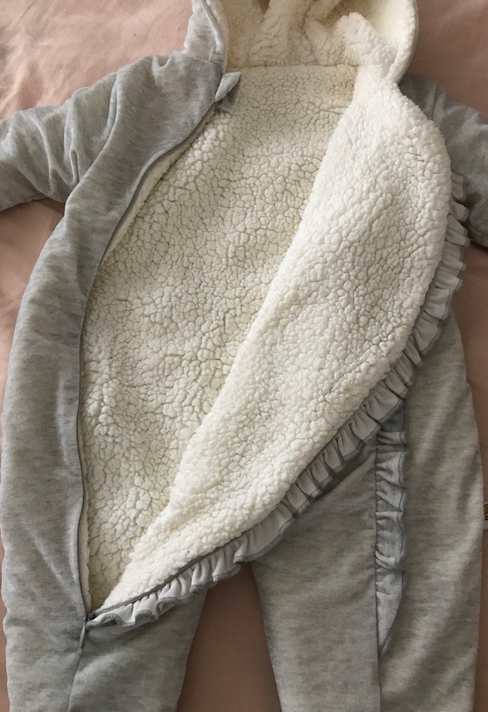 Gri Kürklü Nakışlı Bebek Tulumu - Görsel 3