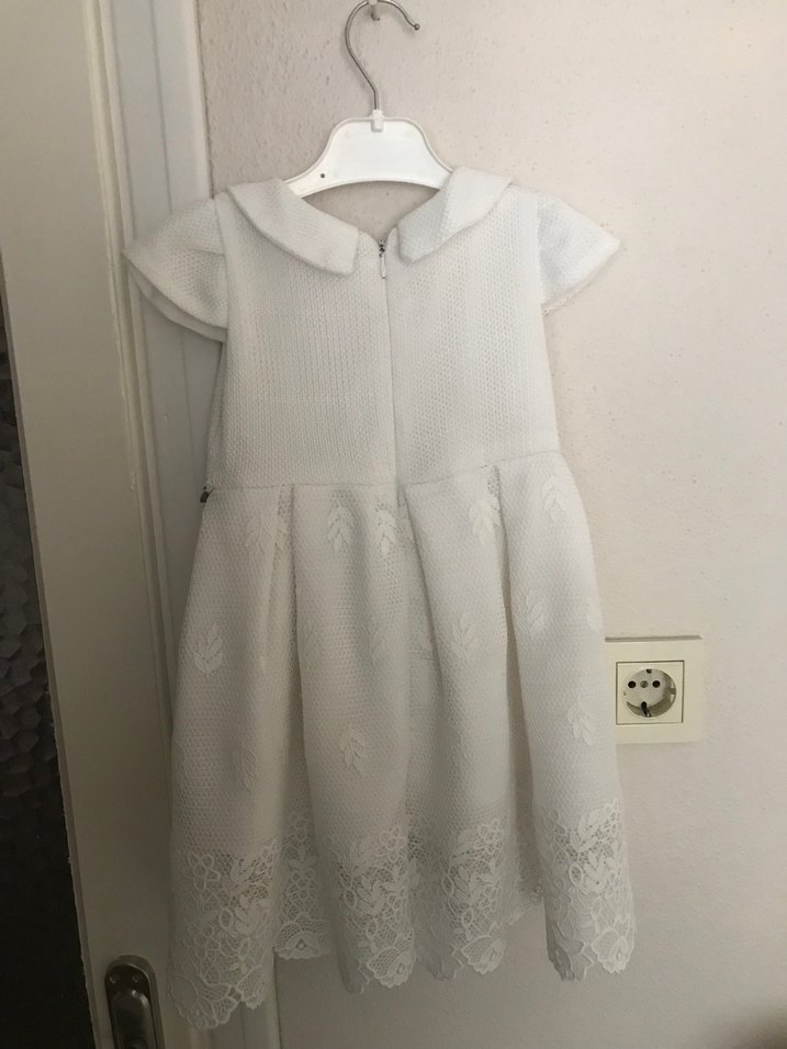 Kız Çocuk Beyaz Dantelli Kısa Kollu Elbise - Görsel 2