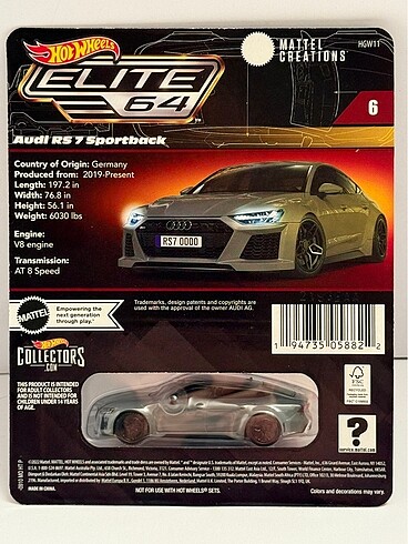 Beden Renk Hot Wheels Elite 64 Audi RS7 Sportback