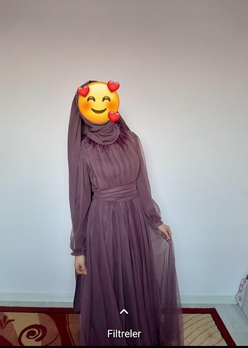 Mor Uzun Drapeli Yüksek Yakalı Abiye