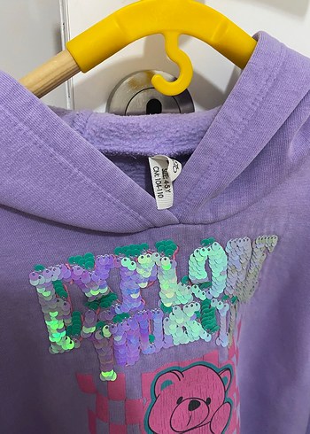 Kız Çocuk Mor pullu Kapüşonlu Sweatshirt - Görsel 2