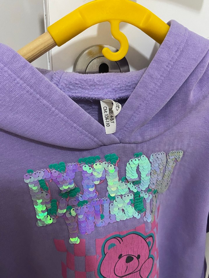 Kız Çocuk Mor pullu Kapüşonlu Sweatshirt - Görsel 2