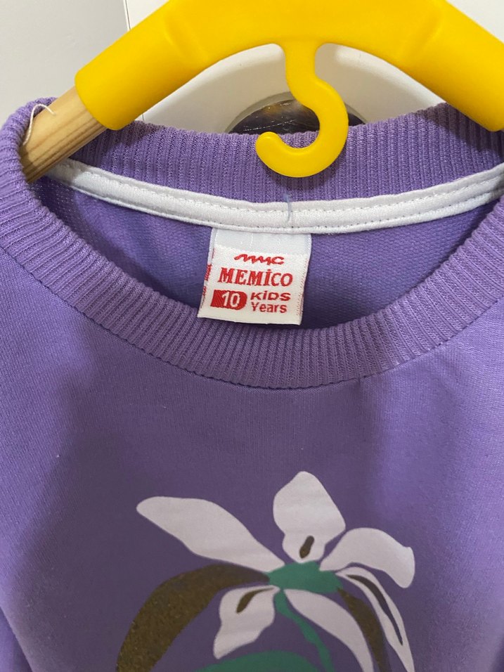 Mor Çiçek Baskılı Kız Sweatshirt - Görsel 3